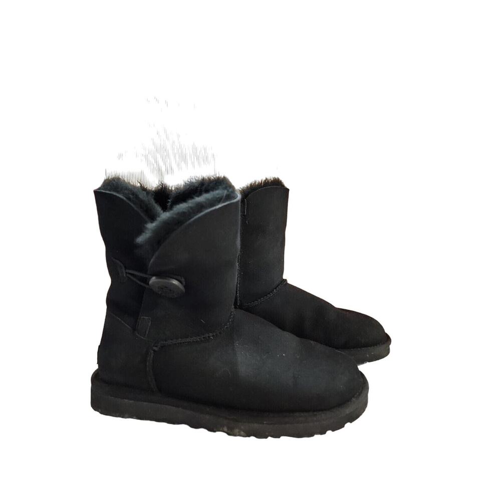 UGG Women Bailey Button Bling Black Boots Size 7 Sheepskin Shearling S/N 5803
